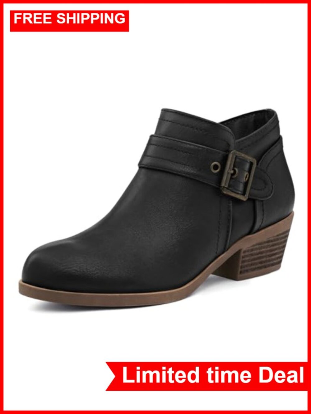 Women's Ankle Boots Low Chunky Side Zipper Shoes